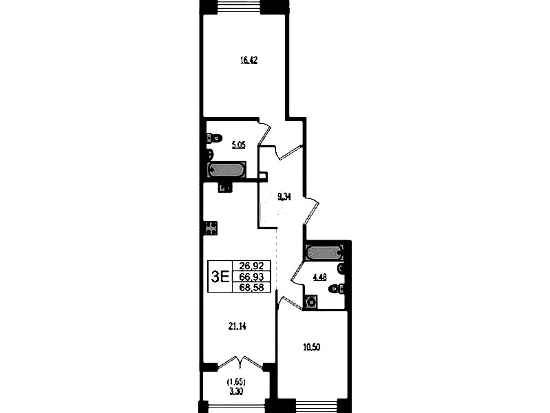 2-комнатная квартира 68.58 м², 1/4 эт., ЖК «Ranta Residence»